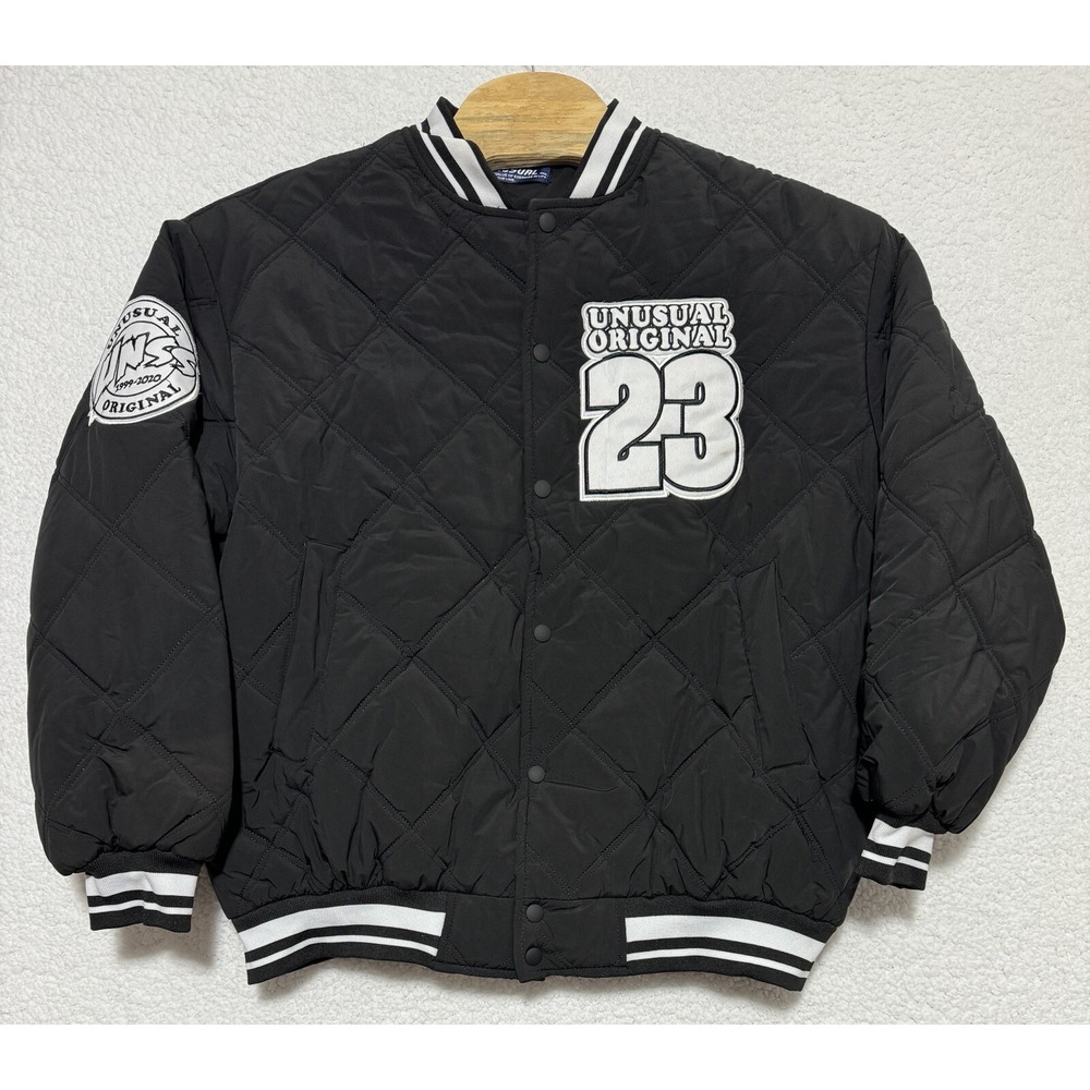 Unusual Original Quilted Black Full Zip Bomber Jacket UNSS Mens Large